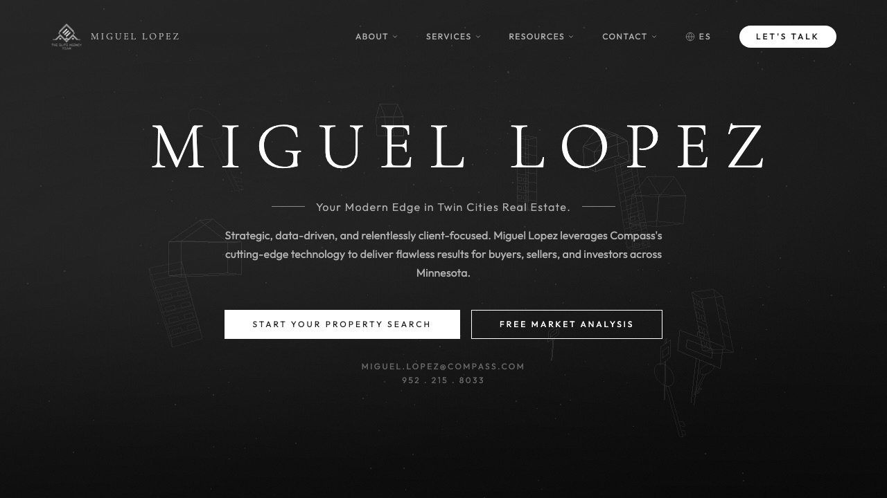 The live Miguel Closes website homepage